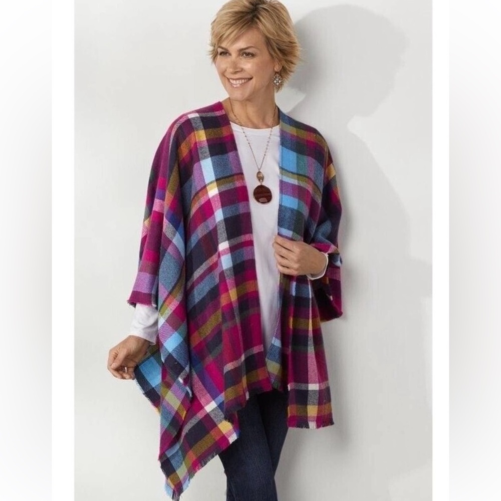 Soft Surroundings Oodles Topper OS Multi Plaid Heavenly Soft Wrap Scarf $69 EUC